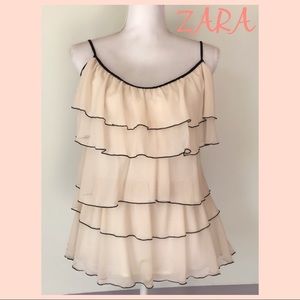 ZARA Blouse Ivory Ruffle Design Spaghetti Straps